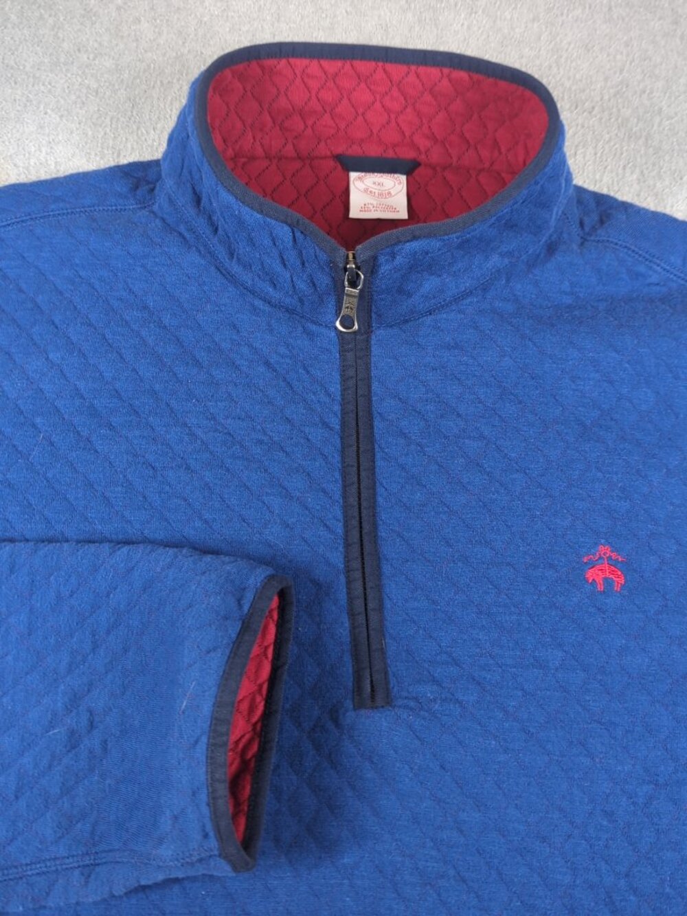 Brooks Brothers Sweater Men's 2XL Blue 1/4 Zip Diamond Quilted Pullover